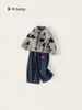Bangxuan Huzhou Zhili Ropa Infantil Conjunto para Niñas Suéter Cardigan Estrella Pantalones Acampanados de Mezclilla Conjunto de Dos Piezas para Niños Nuevas Llegadas