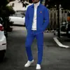 Amazon Transfronterizo Nuevo Traje Casual de Waffle Color Sólido Bolsillo Solapa Botón Chaqueta de Trabajo Pantalones de Trabajo