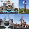 Escultura Grande de Acero Inoxidable para Jardín y Parque Diseño Creativo, Arte de Hierro Hueco Abstracto Metálico Escultura Circular de Flor