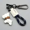 Chaveiro de Filhote de Couro Genuíno Feito à Mão Cordão Anti-Perda Pingente Chaveiro de Carro Bulldog Francês Chaveiro de Corda Trançada