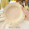 Pratos de renda cor creme, adequados para uso doméstico, para café da manhã, frutas, saladas e sobremesas; pratos de plástico com design na cor creme, pratos de chapéu de palha de PP