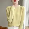 Capa base de punto de lana 100% con cuello redondo y manga larga, nuevo top de punto reversible para otoño e invierno, suéter interior tipo pullover versátil para mujer
