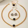 1 Collar + 1 Pulsera + 1 Anillo + 1 Par de Aretes - Set de Cinco Piezas de Cadena Redonda Geométrica Simple