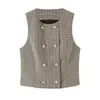 Ins atacado de roupas femininas estilo europeu e americano transfronteiriço colete curto xadrez pied-de-poule com cinto e calça comprida 8372389 8372289