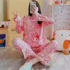 Pijamas para Mujer, Pantalones de Manga Larga para Otoño, Pijamas Sueltos de Dibujos Animados con Cuello Redondo, Trajes de Ropa para el Hogar para Mujer, Venta al por Mayor Directa de Fábrica