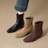 2026 Novas Botas Retrô de Camurça com Retalhos, Aumento Interno de Altura, Elásticas, Emagrecedoras, Femininas, Bico Quadrado, Elegantes, Botas Curtas Emagrecedoras, Botas Meia