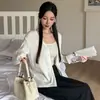 Cardigã de tricô Tencel com seda de amoreira branca, novo estilo para o início do outono feminino, modelagem solta, peça externa protetora do sol
