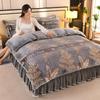 Conjunto de quatro peças de veludo de leite grosso de inverno, capa de edredom de veludo coral dupla face quente, saia de cama de flanela, atacado de roupas de cama