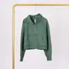Moletom Lulu com Gola Alta e Meio Zíper com Etiqueta, Em Estoque Entrega Direta, Etiqueta Dourada, Zíper Dourado, Moletom Casual Solto Curto de Fleece