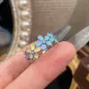 Anel de Flor Colorido Dopamina para Mulheres, Design Único de Nicho, Super Fada, Anel de Dedo Indicador Margarida Gentil e Bonito