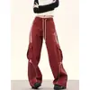 [Exclusivo para el Sudeste Asiático] Pantalones Rectos de Pierna Ancha con Contraste Estilo Americano High Street Pantalones de Baile Callejero Retro Hip-hop para Mujer