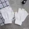 Luvas de tricô de cor sólida para ciclismo adulto unissex, luvas de meio dedo, luvas de inverno à prova de frio e quentes