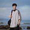 Fornecimento direto da fábrica 270g camiseta listrada pesada de manga curta masculina primavera e verão solta meninos gola redonda ombro meia manga camiseta