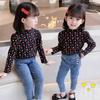 Camiseta Básica Infantil Feminina de Primavera e Outono Roupa Infantil Camiseta de Manga Longa Estilo Estrangeiro Popular Online Bebê Personalidade Infantil Moderna Coreana Amor Orelha de Madeira