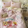 Ropa de Cama Ins Clase A Algodón Puro Juego de Cuatro Piezas Funda de Edredón Funda de Edredón de Algodón Puro Cama Sábanas de Cama Individual Dormitorio de Estudiante Juego de Tres Piezas