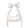 Bolso de Hombro para Mujer de Cuero con Cera de Aceite, Remaches y Lazo, Estilo Chica Caliente de Personalidad a la Moda Europea y Americana, Versátil