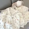 Pijama minimalista com estampa de panda e laço para mulheres, conjunto de shorts de manga curta com estampa completa para o verão, roupa para casa de dormitório estudantil