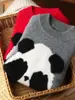 Novo Suéter de Lã com Gola Redonda para Crianças Outono/Inverno 2025 Jacquard de Urso Panda Espesso Suéter para Meninos Suéter para Meninas Camisa Base