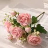 Flores Artificiales Transfronterizas para Decoración de Bodas, Pequeños Ramilletes de Rosas de Seda, Decoración del Hogar Rosas Persas Artificiales de 5 Cabezas
