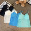 Verano Nuevo Camisola de Encaje Puro Lujuria para Mujer Tirantes Finos Ajustables Tirantes Fijos Almohadilla en el Pecho Versátil