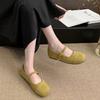 Sapatos Femininos Vermelhos de Boca Rasa Primavera e Outono Novos Estilo Francês Retro Gentil Fada Camurça Sapatos Mary Jane Sapatos Baixos Tipo Feijão