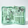 Bolsa com Zíper Verde do Fabricante em Estoque, Conjunto de 22 Peças para Manicure e Pedicure, Incluindo Alicate de Cutícula, Removedor de Cutícula e Tesoura de Sobrancelha