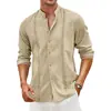 Camisa de Algodón Lino Transfronteriza Cuello 2024 Hombres Europeos y Americanos Casual Botón Verano Vacaciones en la Playa Yama