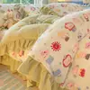 Conjunto de Cama de Inverno Classe A Luxo Leve Lã de Leite Renda Estilo Colcha Conjunto de Quatro Peças Capa de Edredom Renda Colcha Conjunto de Três Peças Conjunto de Roupa de Cama 3