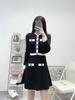 Vestido de Tricô Feminino Transfronteiriço Outono e Inverno Novo Estilo Francês Elegante Estilo Pequeno Chanel Cor Contrastante Preto e Branco Gola Redonda Manga Longa Cintura Alta