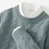 Nuevo Suéter de Lana Grueso de Tres Hilos con Cuello Redondo para Hombre de Otoño e Invierno, Suéter Base de Punto Trenzado Suelto Casual de Manga Larga