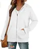 Moletom com Capuz Feminino Manga Longa Gola Waffle Xadrez Moletom com Zíper Cardigan