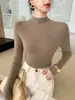 Suéter básico premium sin costuras, cómodo, con cuello semi-alto y mangas largas, top casual versátil para primavera y otoño para mujer