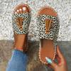 Sandalias y pantuflas de playa de cuerda de cáñamo con estampado de leopardo para mujer, de talla grande, de comercio exterior europeo y americano, a la moda