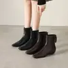 Botines planos marrones ZHR para mujer, colección de otoño 2026, botines retro de punta cuadrada, elegantes y estilizados para el trabajo