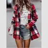 2026 Comercio Exterior Transfronterizo Otoño/Invierno Europeo y Americano para Mujer Cárdigan de Lana Holgado con Estampado de Cuadros Manga Larga Bolsillo