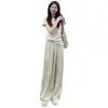 Conjunto de Dos Piezas de Verano 2026 para Mujer: Camiseta Gris de Hombro Normal y Manga Corta Combinada con Pantalones Yamamoto de Estilo Relajado, Estilo Ins, Caída Suelta y Cintura Alta