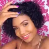 Peruca Quente Africana Peruca Europeia e Americana Cabelo Curto Cacheado Feminino Seda de Alta Temperatura Fibra Química Cabelo Curto Cacheado Peruca Cabeça Explosiva Touca
