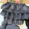 Punhos de Renda Plissada de Chiffon de Três Camadas Elástico Mangas de Suéter Vestido de Bebê Saia Tecido de Saia Estendida Acessórios Larga