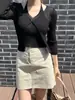 Tallas actualizadas disponibles: Nuevo cárdigan de punto chic coreano con cuello en V y cuello halter, con top de dos piezas falso ajustado