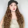 Gorro Peluca Verano Mujer Sombrilla Gorra de Béisbol Natural Esponjoso Largo Lana Rizado Todo en Uno Gorra de Béisbol Removible