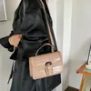 Bolsa Quadrada Pequena Elegante de Couro PU Cor Sólida Clássica Moda Textura Simples Retrô Grande Capacidade para o Dia a Dia Ombro Único Transversal