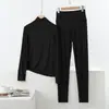 Conjunto Casual de Dos Piezas para el Hogar, Holgado, Talla Grande, Modal Delgado, para Primavera y Otoño, con Cuello Semi Alto, Mangas Largas y Pantalones de Cintura Alta