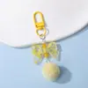 Chaveiro Pingente Bola de Pelúcia com Laço Colorido Estilo Ins Miçangas para Montagem DIY Acessório Versátil para Decoração de Bolsa de Trabalho