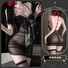 Bata de Noche Transparente Plisada Decorativa con Lazo Chao Mu y Pecho al Descubierto, Tentación Transparente Lencería Sexy, Body de Deseo Puro Sexy para Mujer