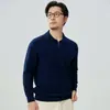 Suéter masculino de cashmere % puro cashmere de cabra casual versátil gola com zíper parcial manga longa tricotado quente suéter preto