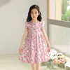 Vestido de Algodón y Seda para Niñas, Vestido Floral para Niños Pequeños y Estudiantes, Vestido de Verano de Seda Hielo con Mangas Volantes, Vestido de Princesa para Niños