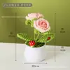 Planta en Maceta de Rosa de Lana Terminada Transfronteriza Planta Pequeña Tejida a Mano con Lana Regalo Tejido de Lana Adornos de Oficina