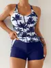 Traje de baño de dos piezas para mujer, estilo Spice Girls, ajustado, sin espalda, con cordón ajustable y abertura para cubrir el vientre, con estampado transfronterizo de comercio exterior europeo y americano, 2025