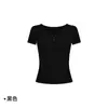 Camiseta Casual Versátil de Manga Curta com Ombro Normal para Mulheres Camiseta de Verão Emagrecedora para Mulheres Camiseta de Manga Curta com Gola Meio Aberta para Mulheres