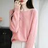 Direto do FabricanteSuéter de Tricô Jacquard de Gola Redonda Solto Elegante de Cor Sólida para Mulheres Outono